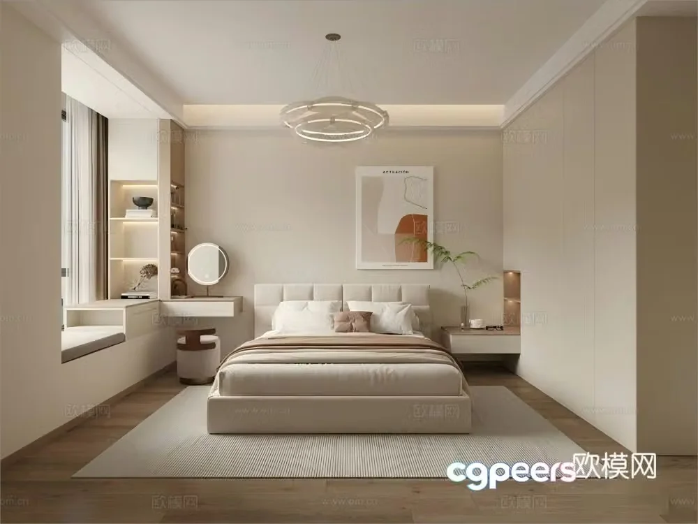 Modern Cream Home Bedroom 3d Model