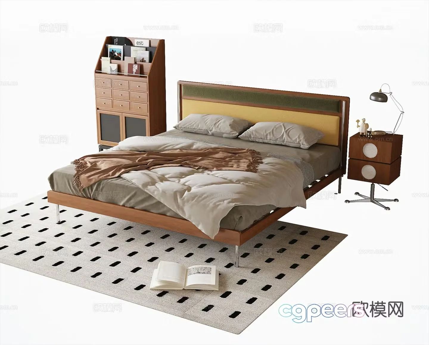 French children’s bed single bed nightstand decorative cabinet desk lamp 3d model