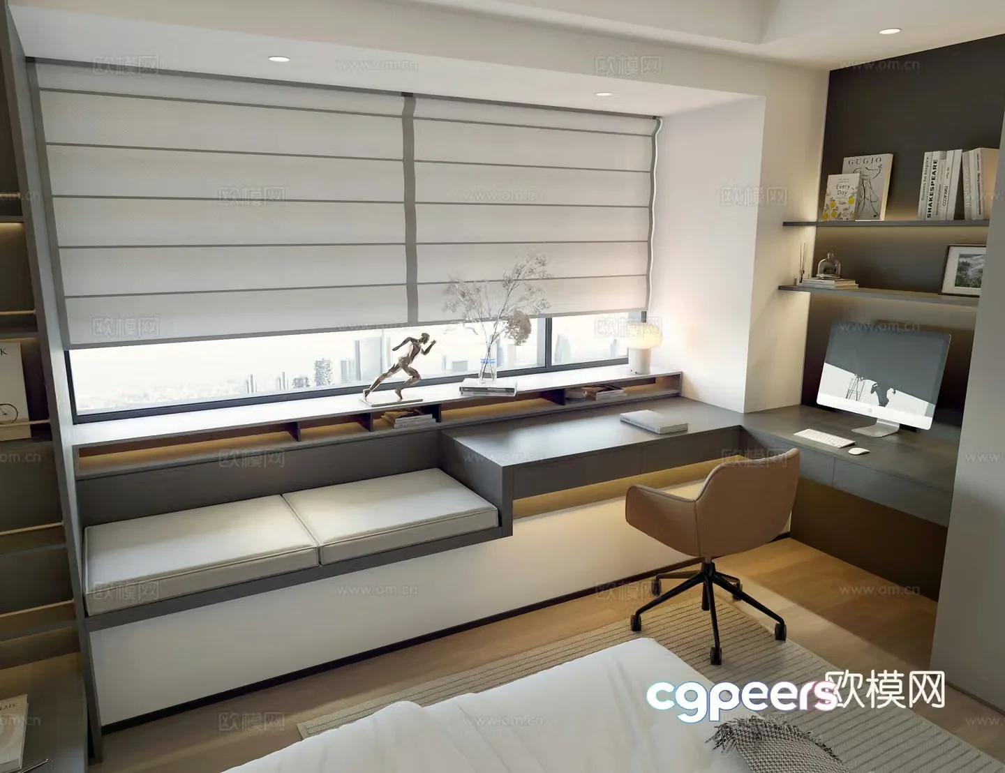 Modern bedroom study 3d model
