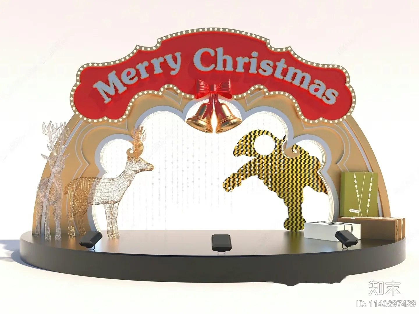 A Christmas Stage With A Red Sign That Says Merry Christmas Is 3D Model – 8305 – VRAY Render