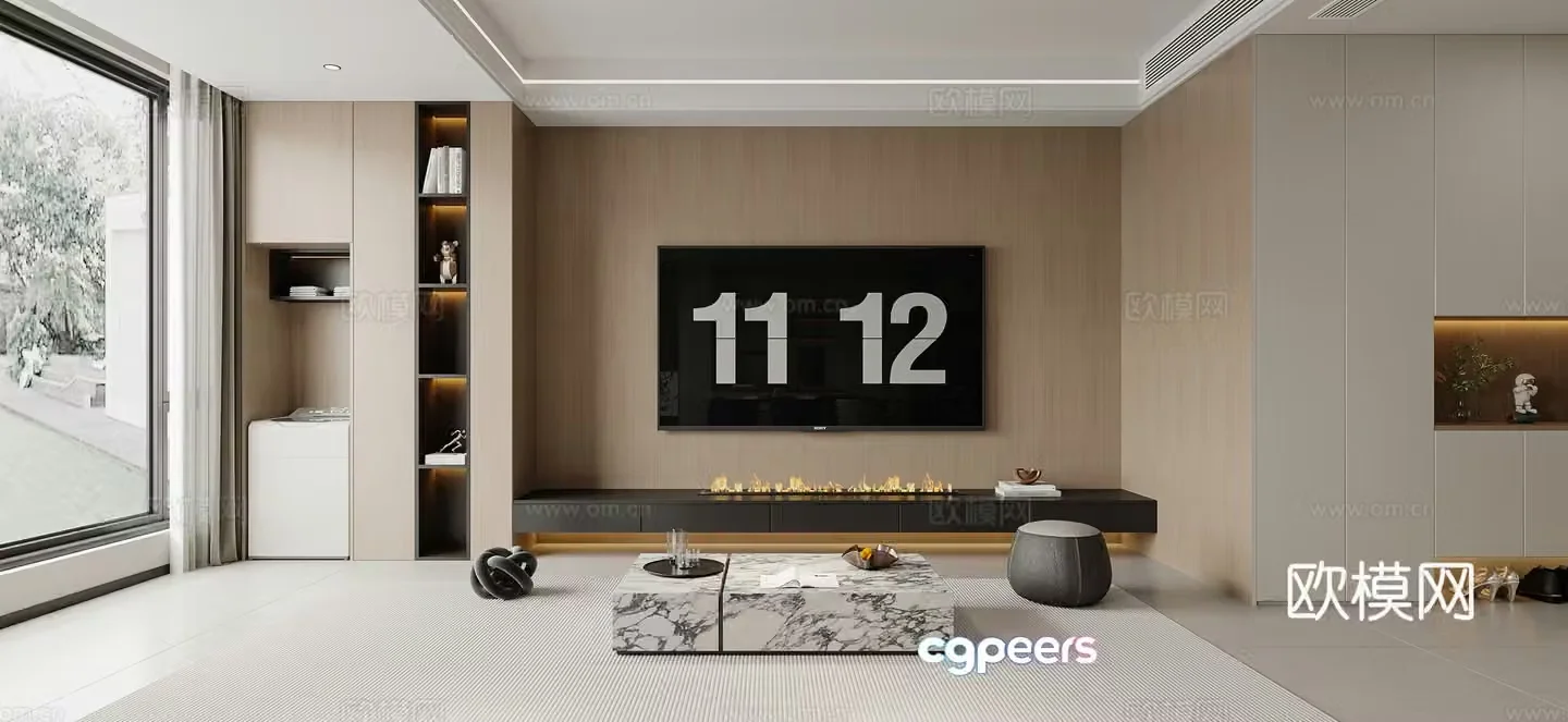 Modern TV background wall TV cabinet fireplace modern living room modern living dining room simple wash 3d model