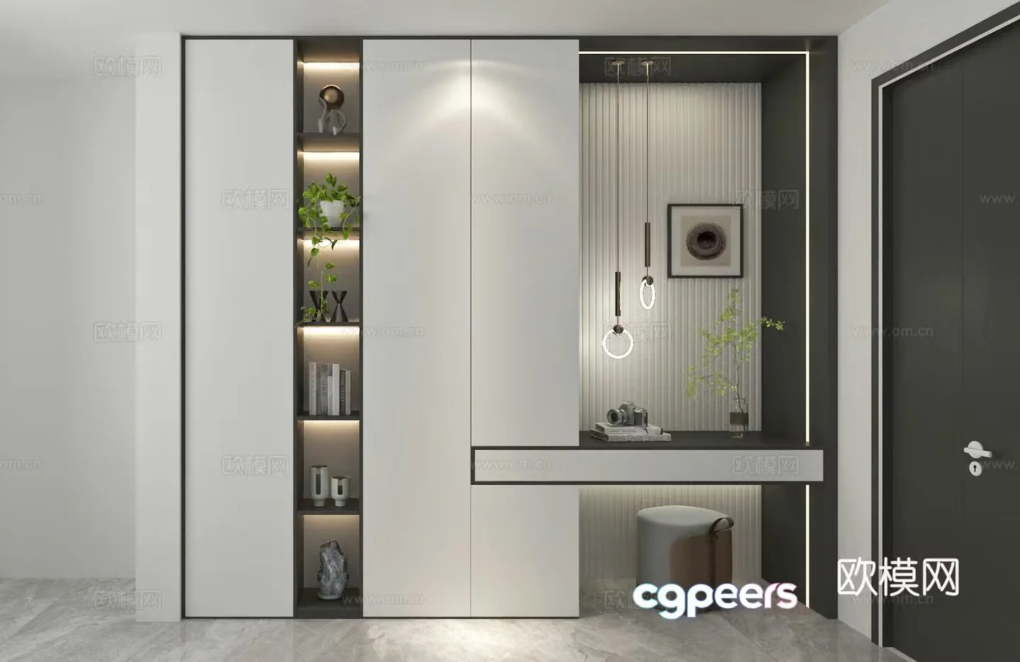 Modern foyer cabinet entrance cabinet high-end gray wardrobe 3D model
