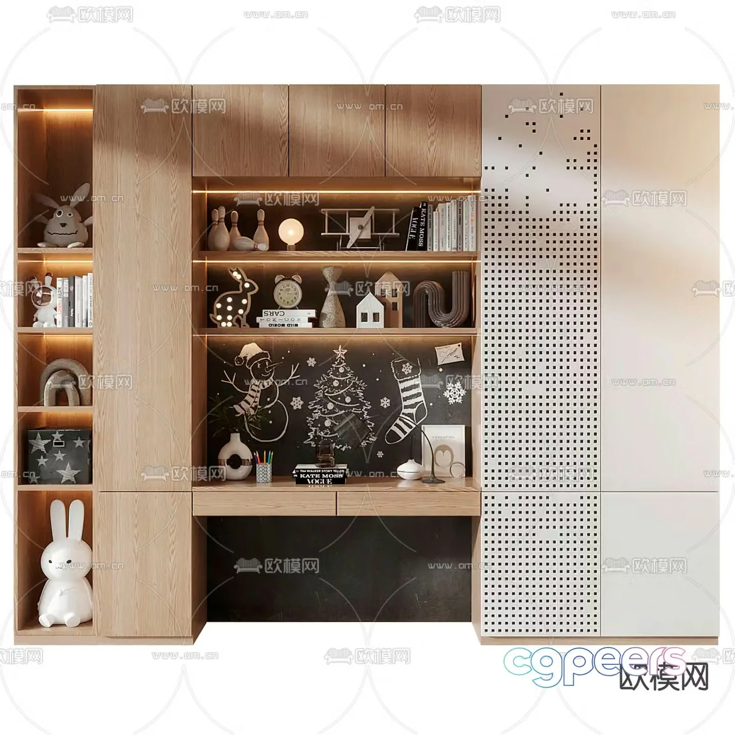 Children’s wardrobe desk integrated cabinet 3D model