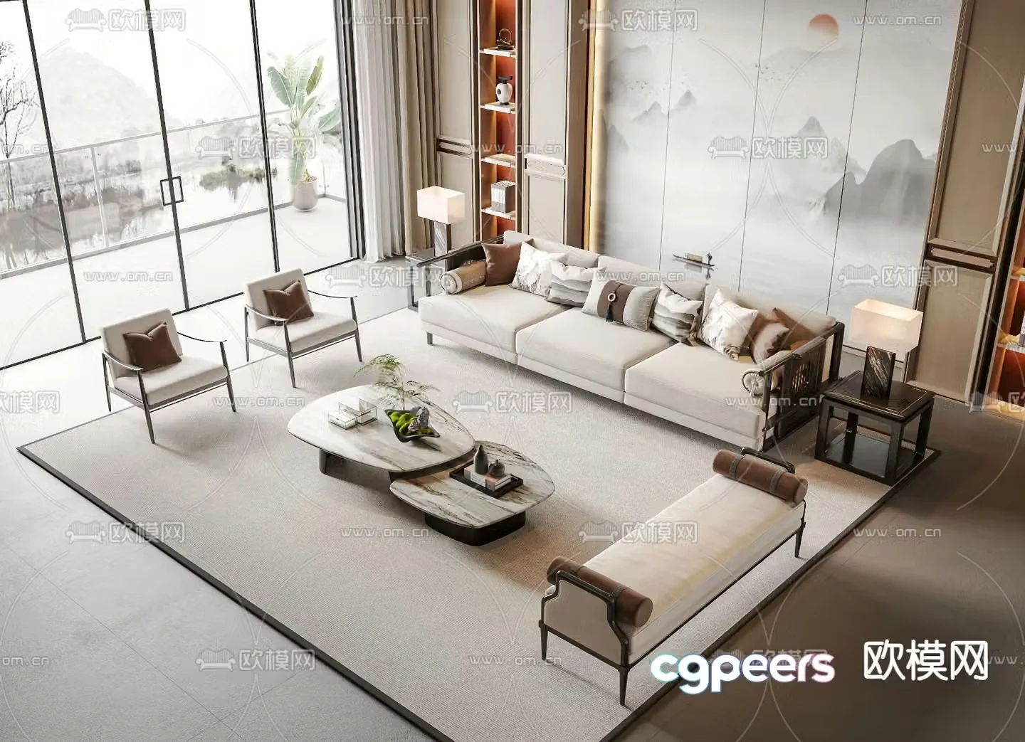 New Chinese style modular sofa 3d model