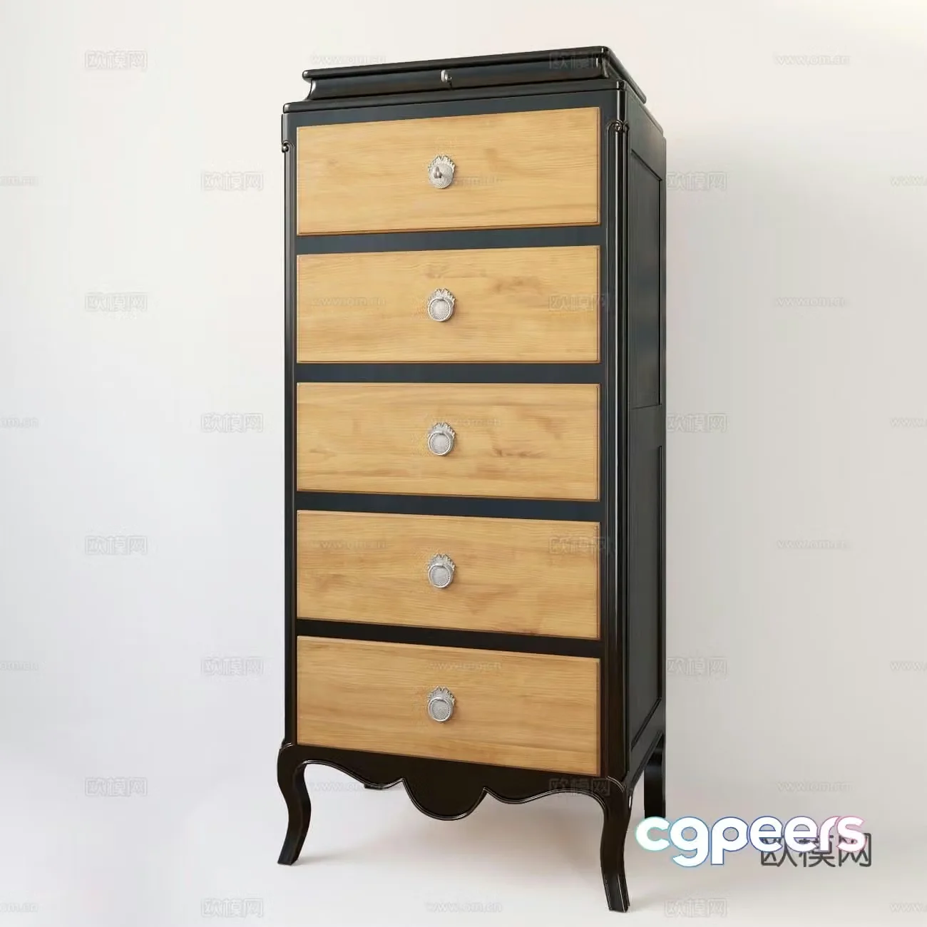 Simple European chest of drawers wooden cabinet 3d model