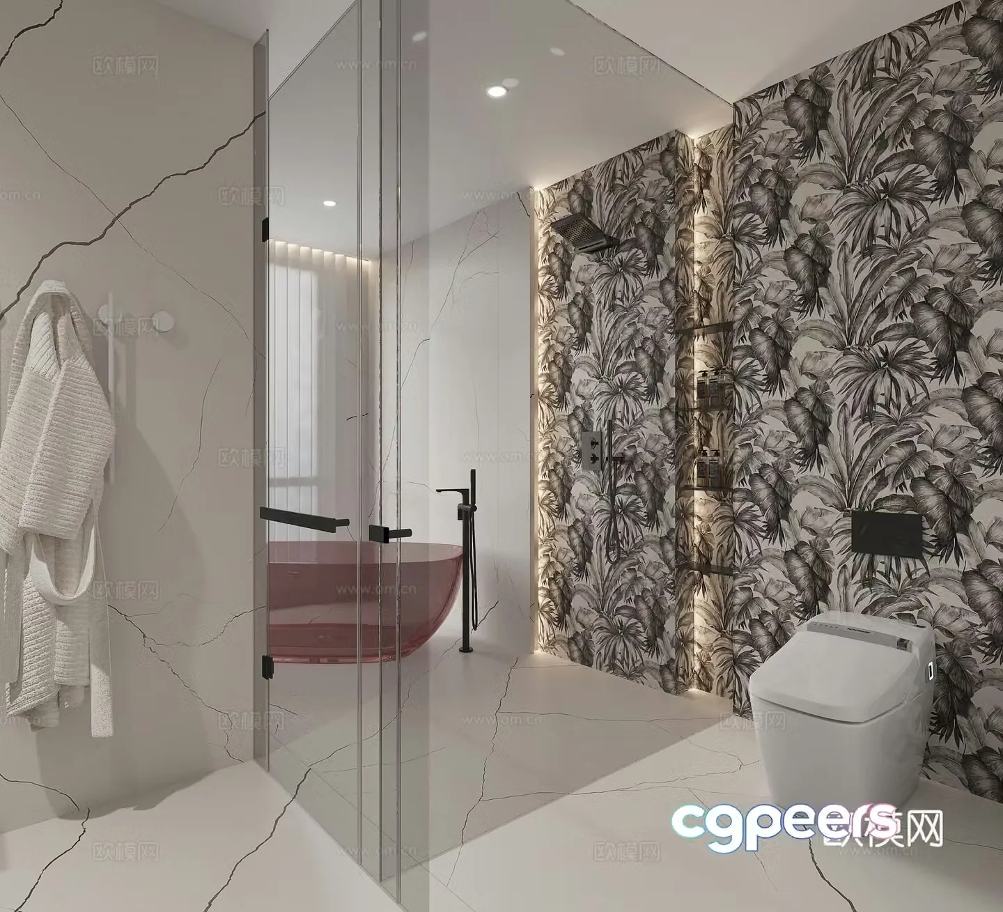 Modern minimalist bathroom dry and wet bathroom 3D model