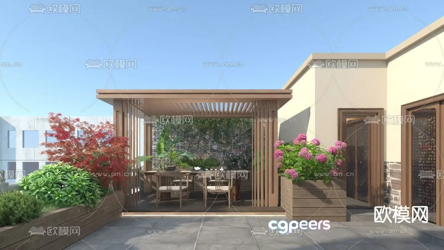 Modern balcony terrace roof garden 3d model