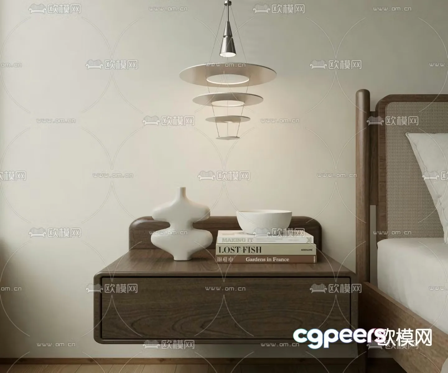 Wabi-sabi style bedside table 3d model