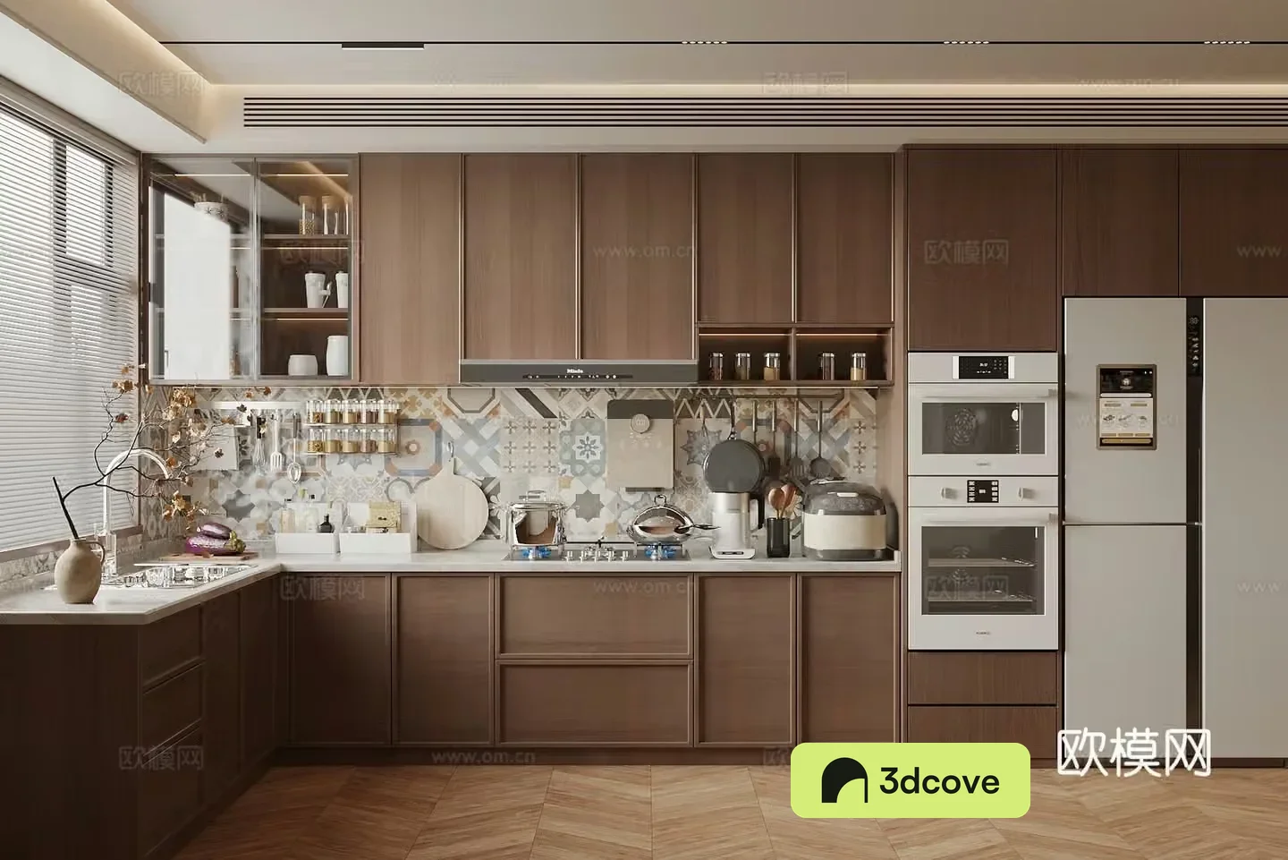Wasabi Middle Style Kitchen Wasabi Middle Style Kitchen Cabinet Kitchen Refrigerator Baking 3D Model