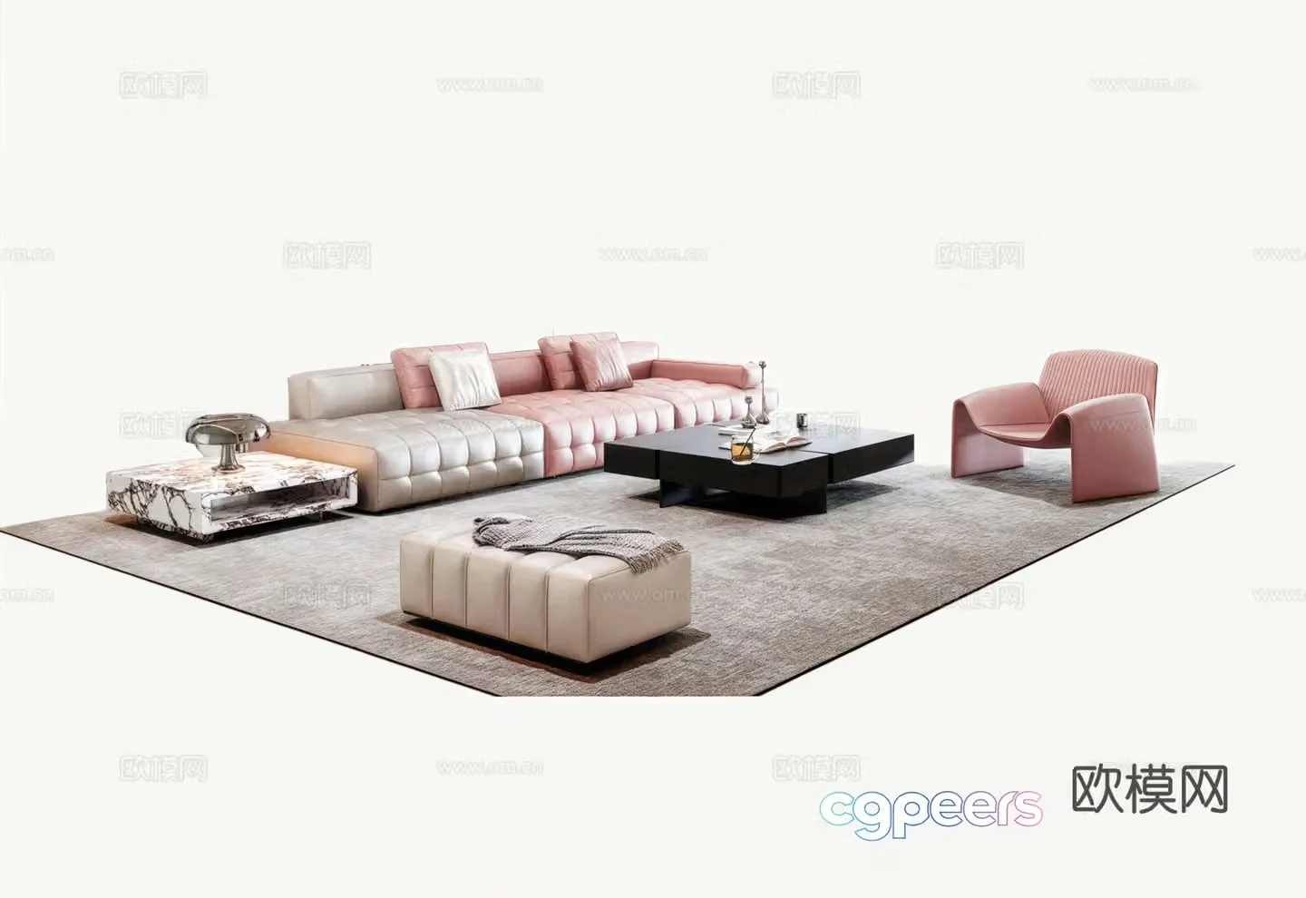Modern Italian sofa plug-in combination Fabric sofa Leather sofa 3D model