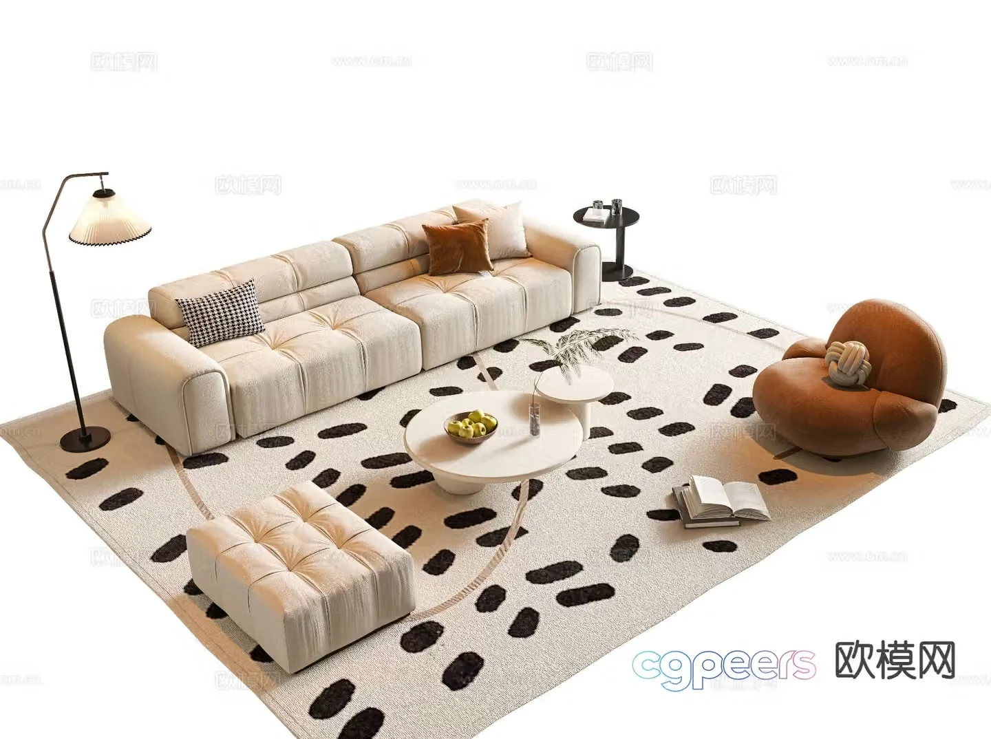 Cream style sofa modular sofa 3d model