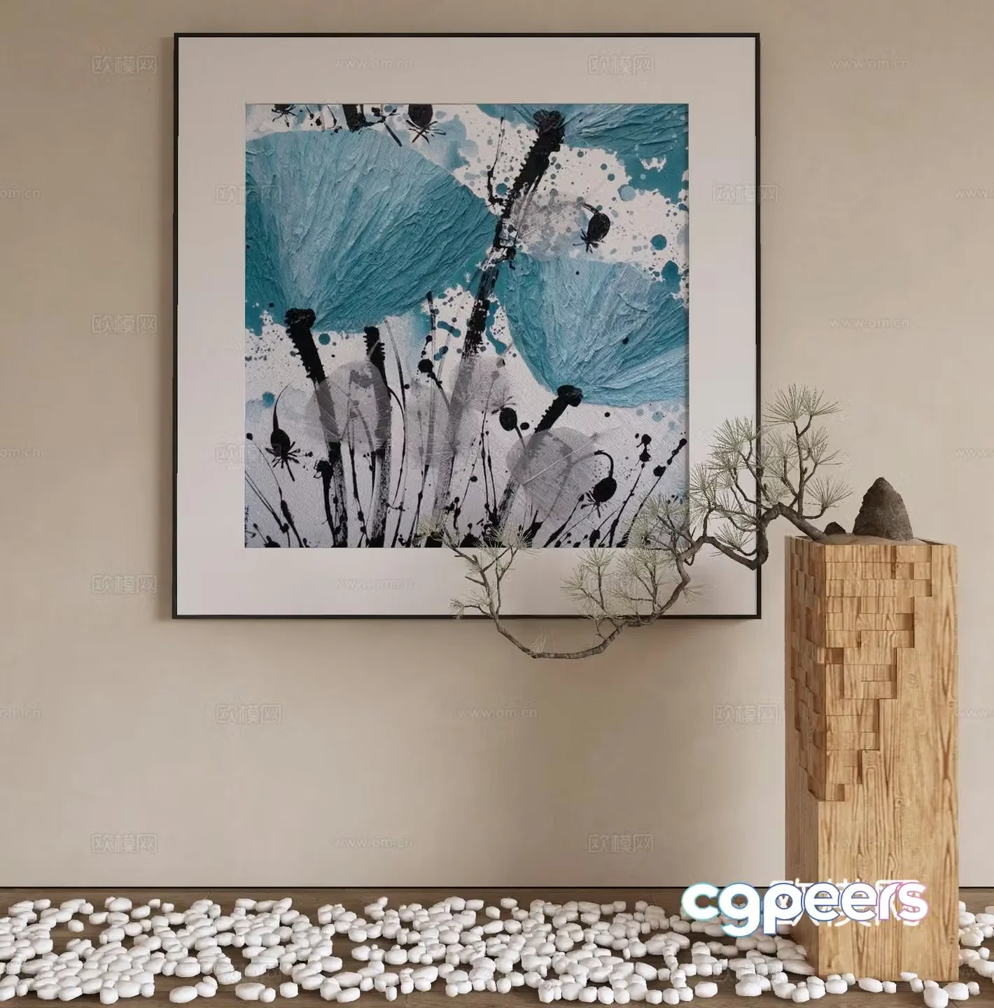 New Chinese style decorative painting ink painting hanging painting 3D model