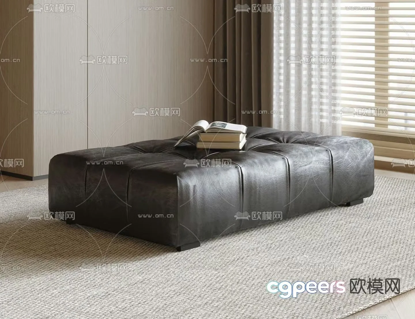 Leather stool Square stool Shoe changing stool Sofa stool 3D model