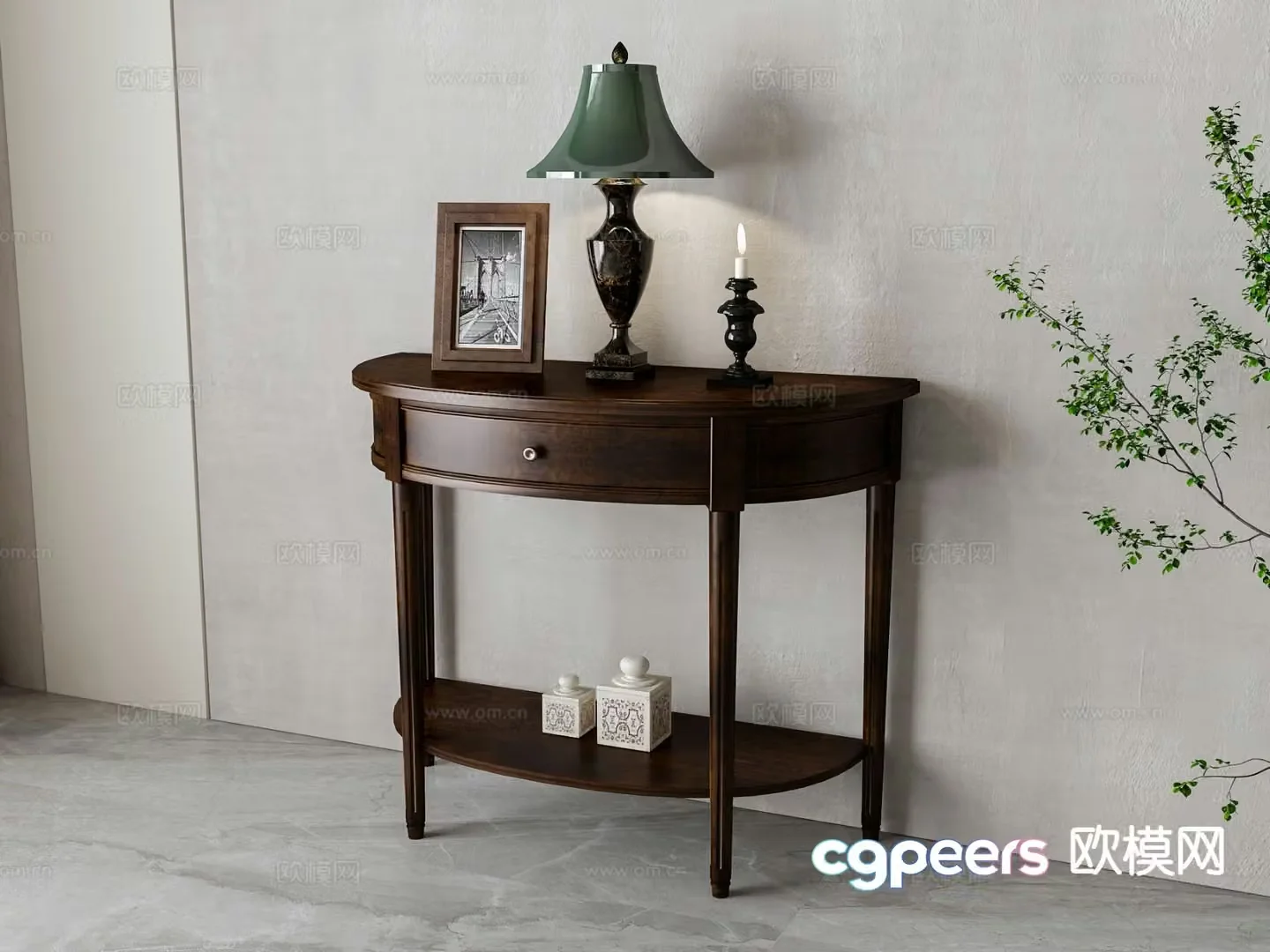 American style entrance desk end view desk 3D model