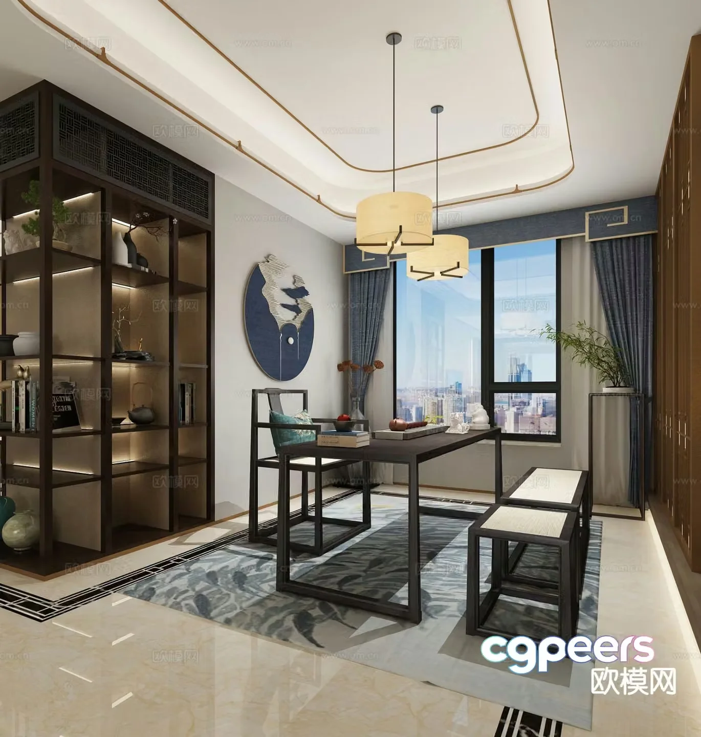 New Chinese style study 3D model