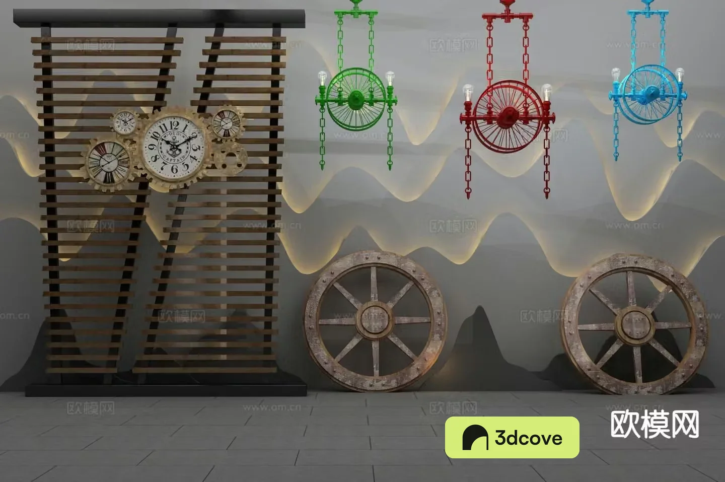 Industrial windwheel chandelier wall clock