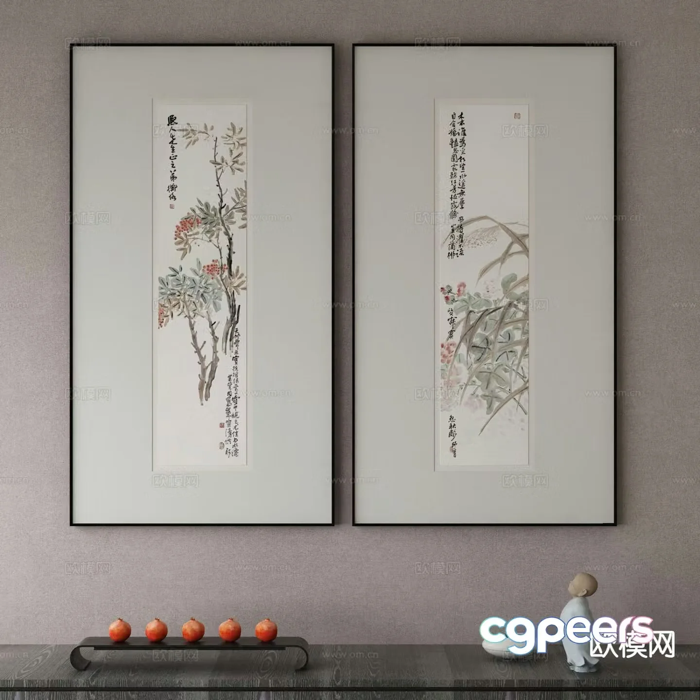 New Chinese style decorative painting calligraphy and painting Zen hanging painting 3D model