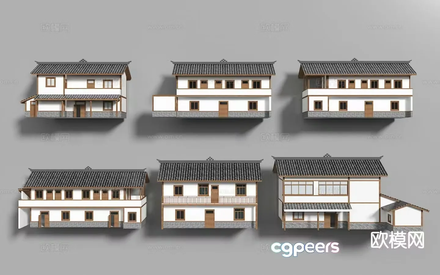 New Chinese style rural self-built house 3D model of private house components