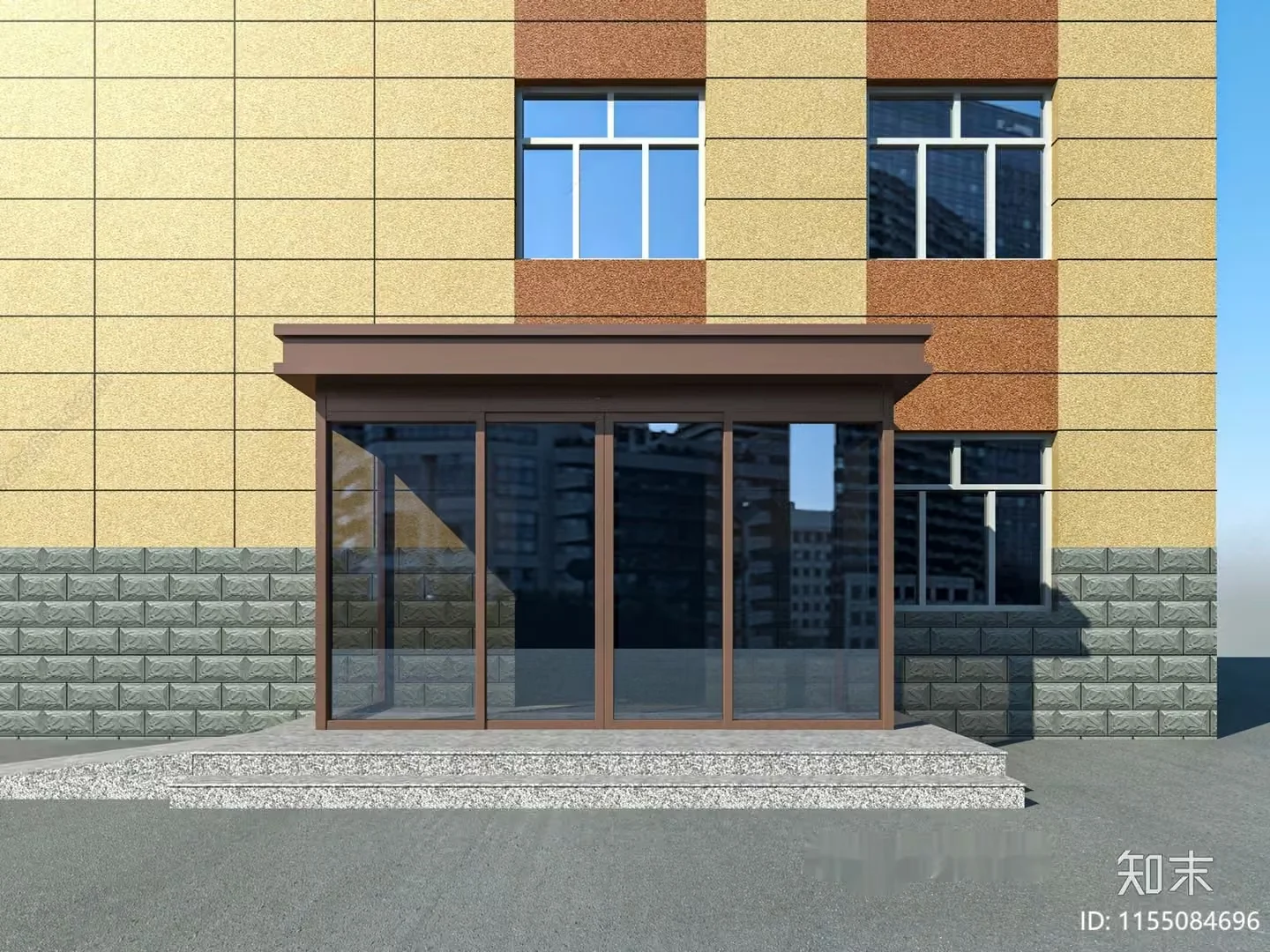 A Building With A Glass Door And Windows 3D Model – 16007 – VRAY Render