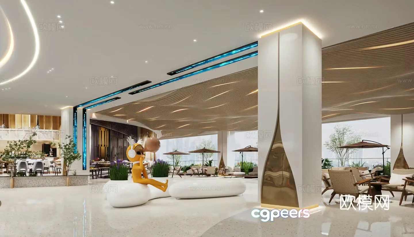 Modern shopping mall lounge area 3d model