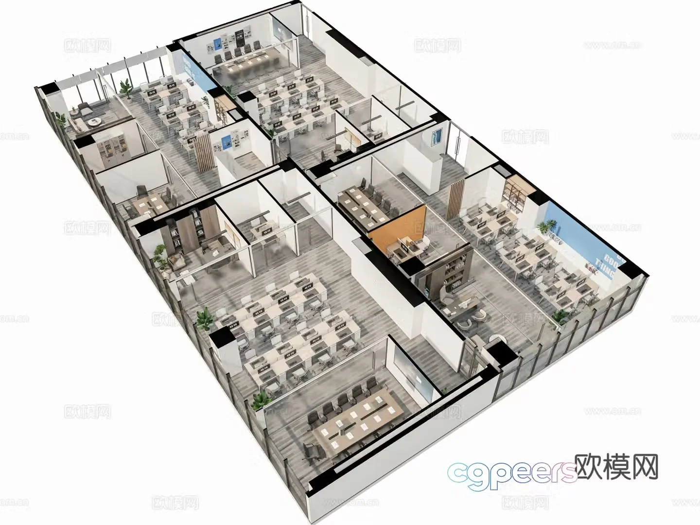 Modern office studio open office area manager office desk conference table 3d model
