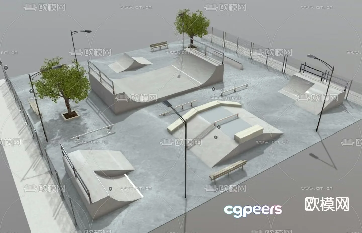 roller skating park skate park pocket park 3d model