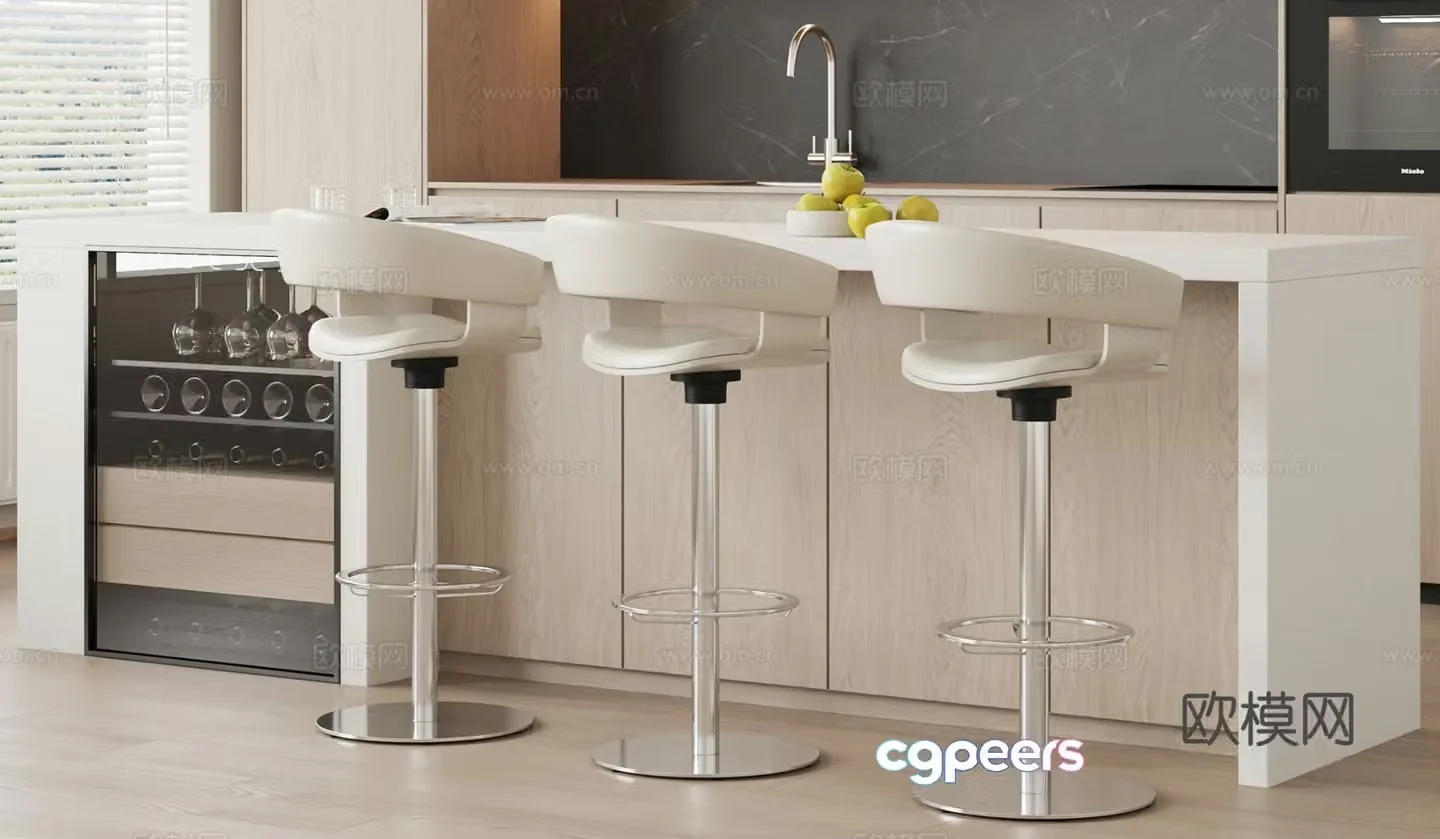 Modern bar chair combination 3D model
