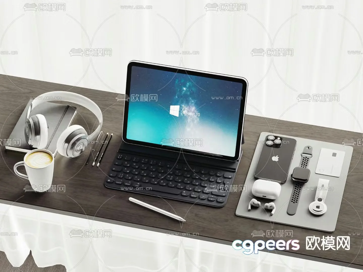 Tablet iPad Headphones Mobile Phone Office Supplies 3d model