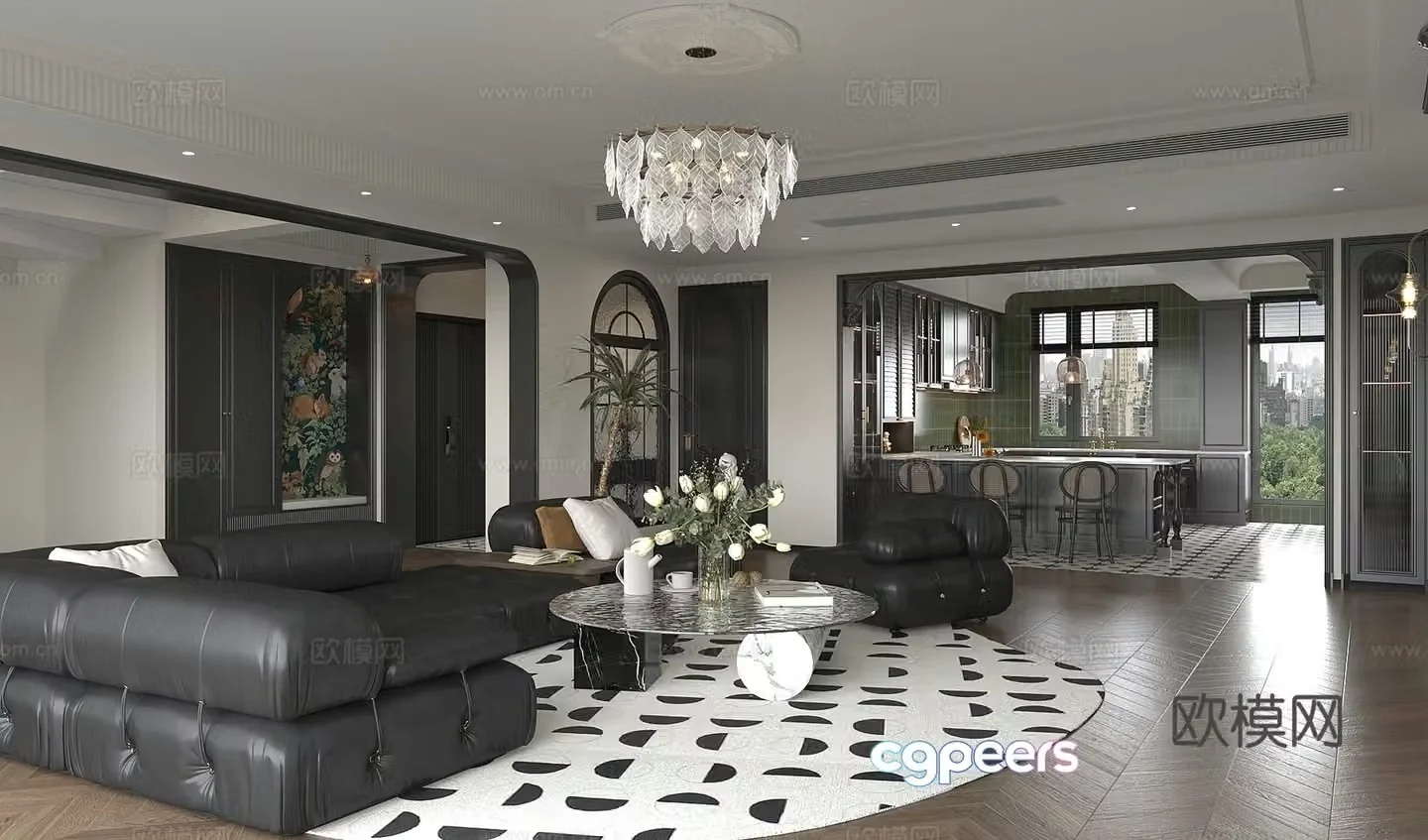 Modern living room light luxury living room Italian living room sofa coffee table combination leather multi-person sofa 3D model