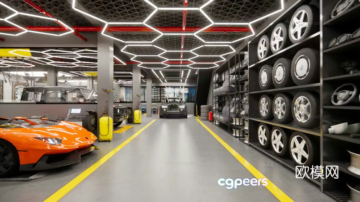 Modern auto repair shop workshop 3d model