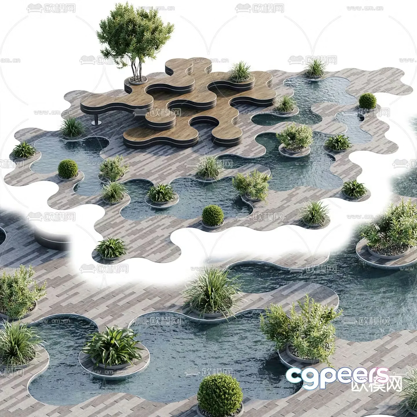 Waterfront landscape plant landscaping micro-terrain 3D model