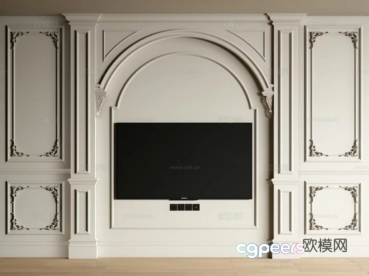 European background wall TV background wall wall panel carved 3d model