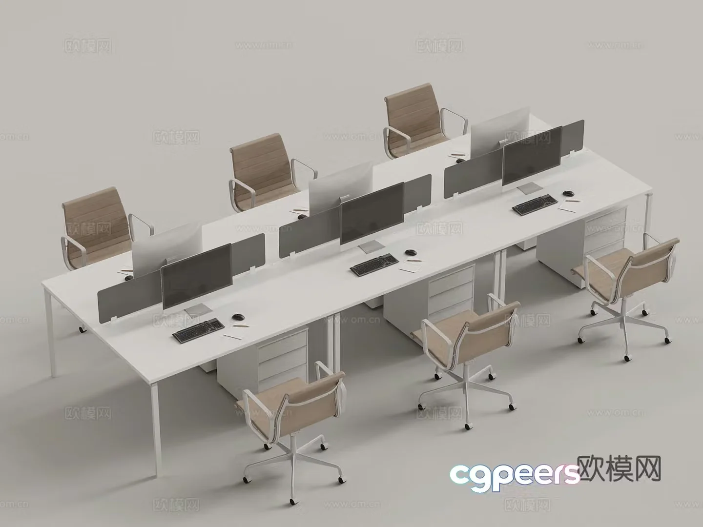 Modern minimalist office desk and chair Office supplies 3D model
