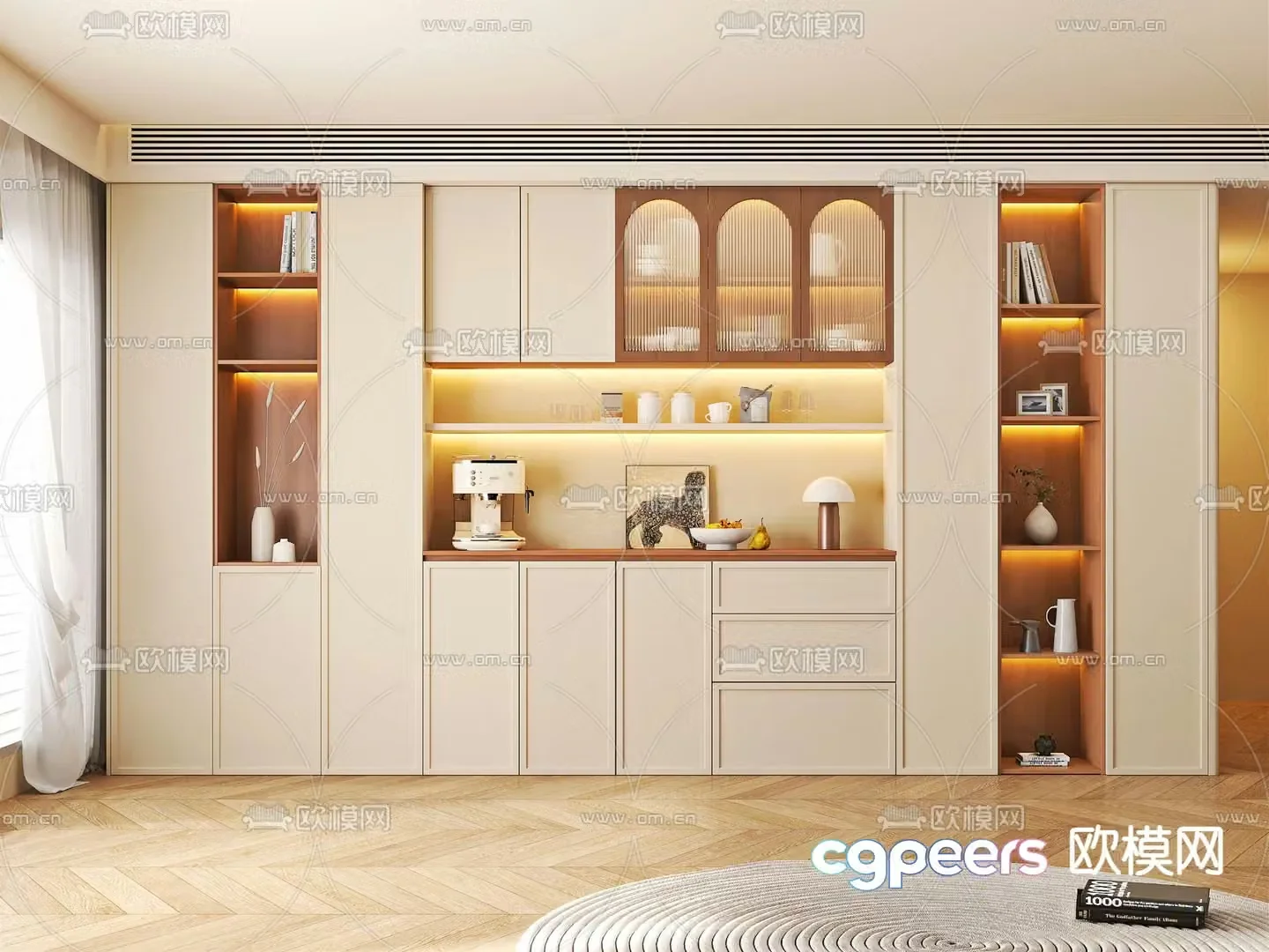 Cream style wine cabinet sideboard 3d model