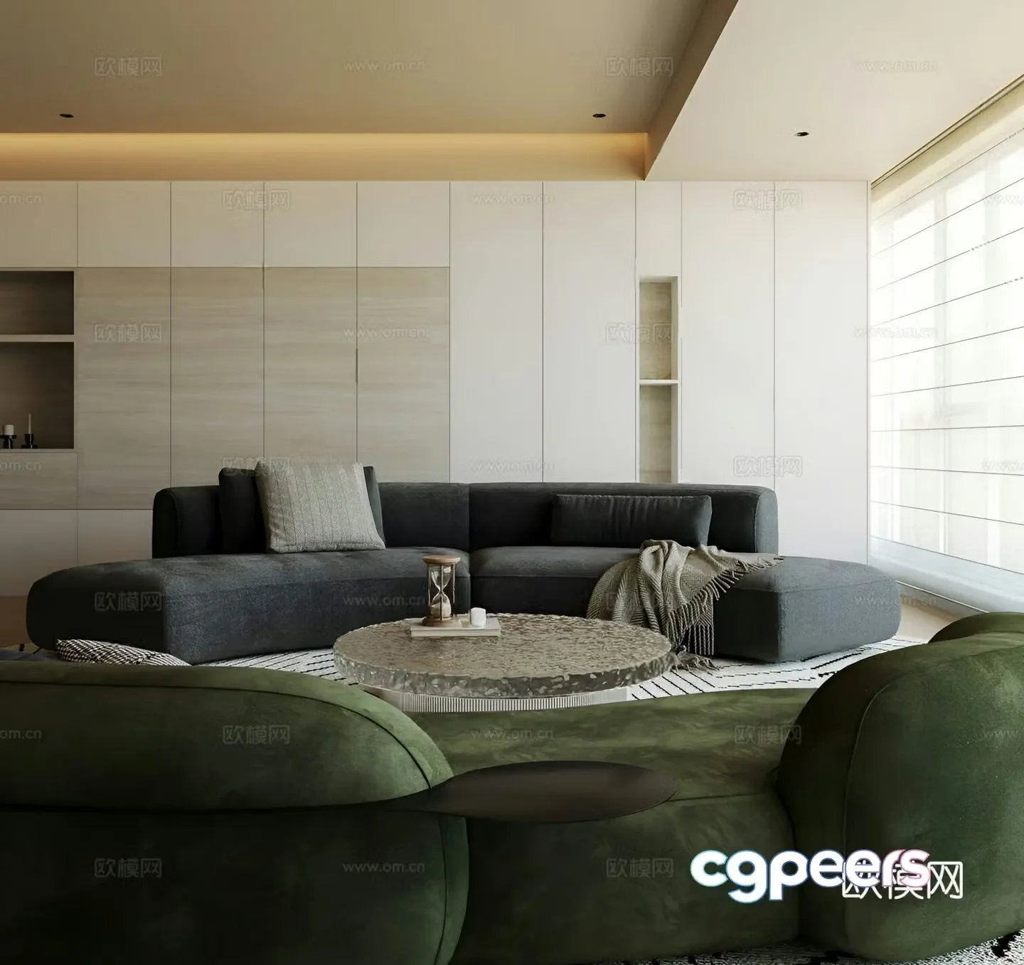 Modern Wasabi Home Living Room Living Room without Lights Big Horizontal Hall High-end Sense Quiet 3D Model