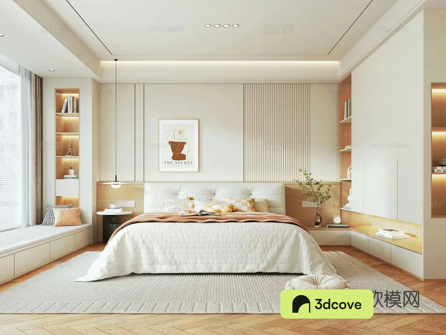 Modern creamy bedroom fabric double bed side table wardrobe bedroom chandeliers