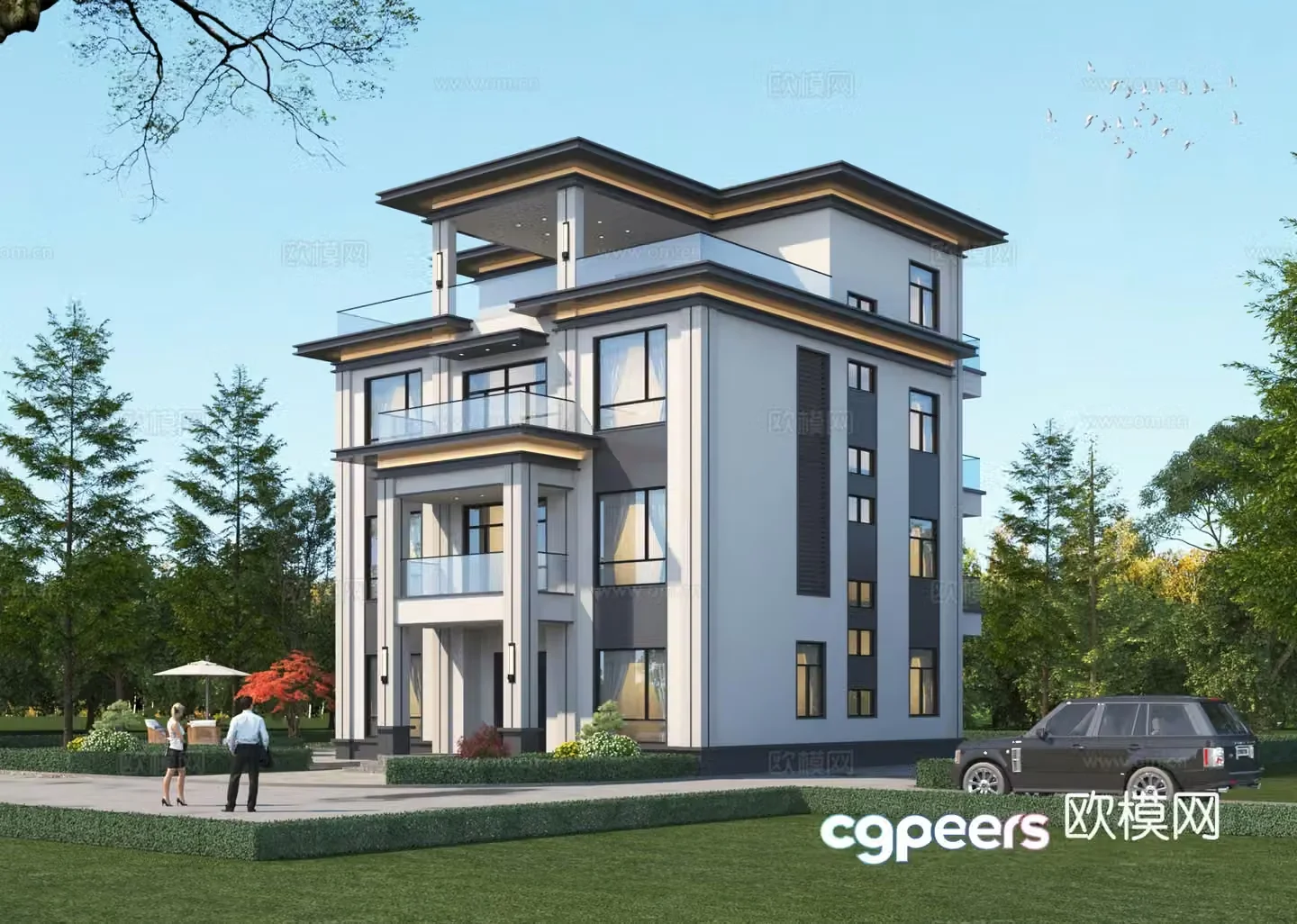 New Chinese style single-family villa villa villa residential villa residential self-built villa 3D model