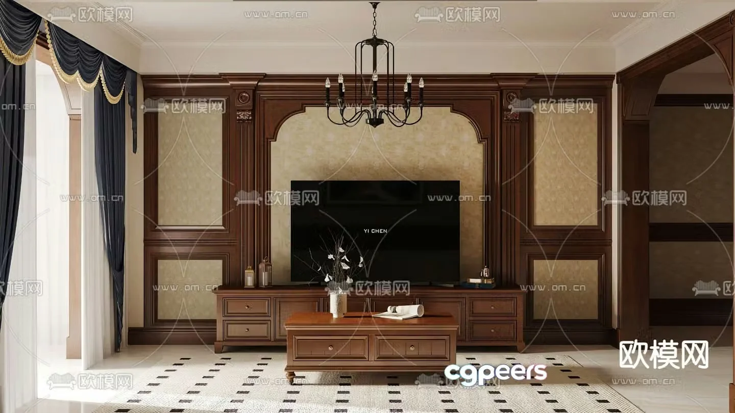 American TV cabinet TV background 3d model