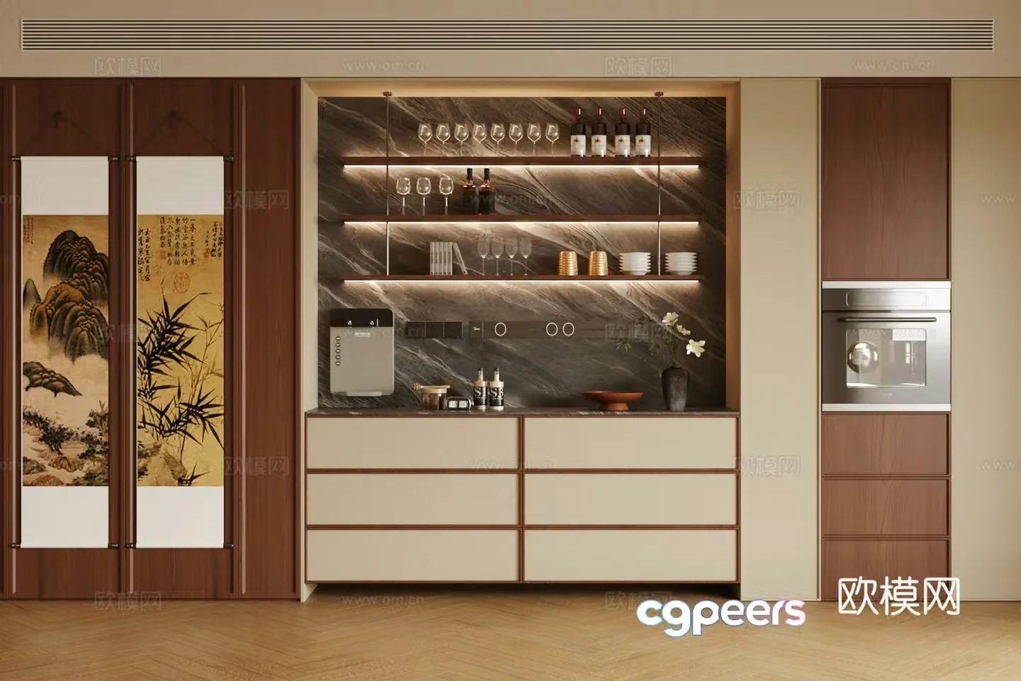 Medium retro sideboard Medium style sideboard Wine sideboard Refrigerator sideboard Tea cabinet 3D model