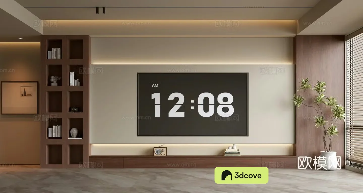 Middle-aged TV background wall 3d model