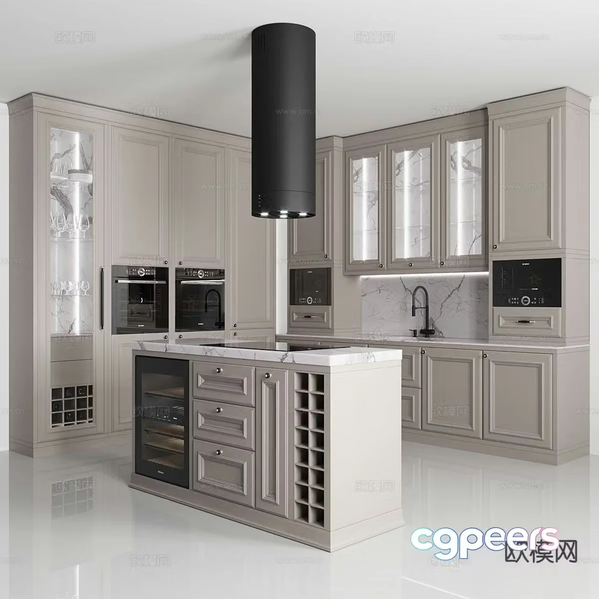 Simple European kitchen cabinet 3d model