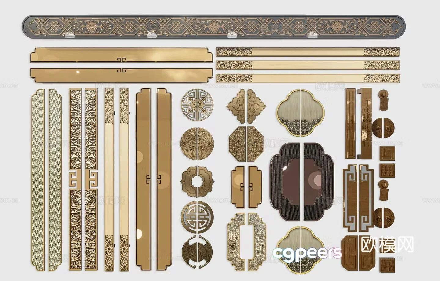 New Chinese style handle door handle Simple drawer door handle Middle style handle Minimalist door handle 3D model