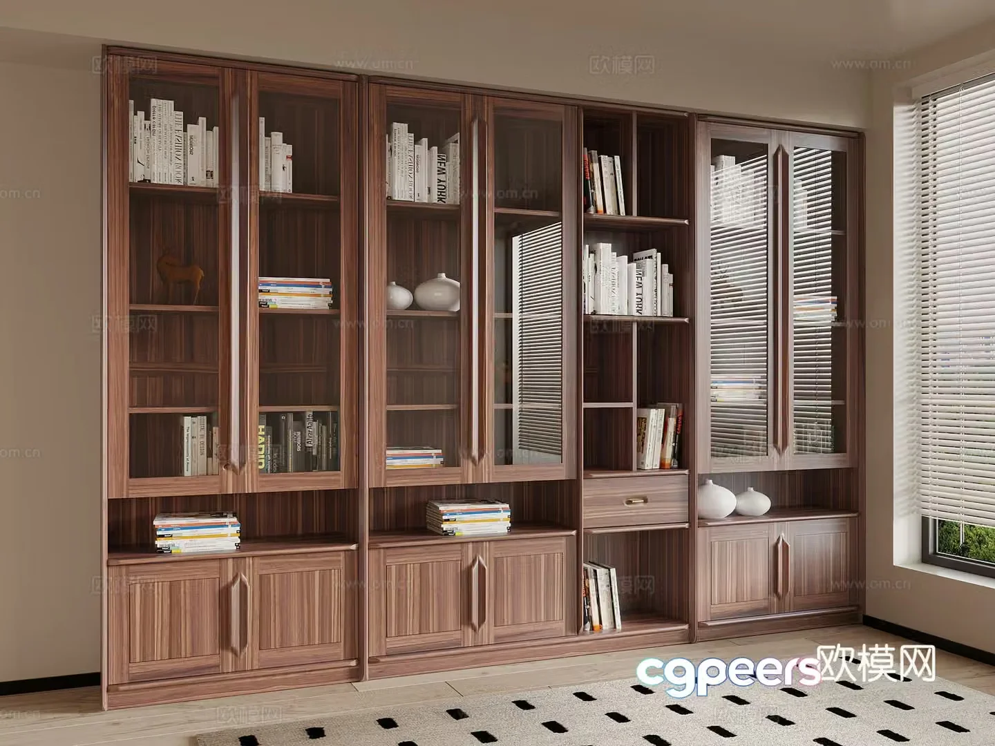 Bookcase New Chinese-style bookcase Full wall bookcase Bookcase Combination 3D Model