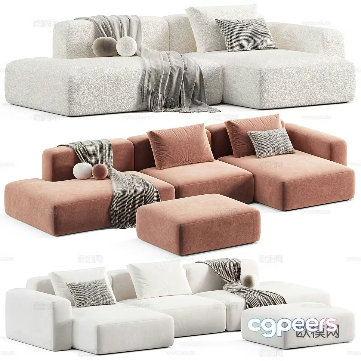 Modern fabric sofa splicing multi-person sofa 3D model