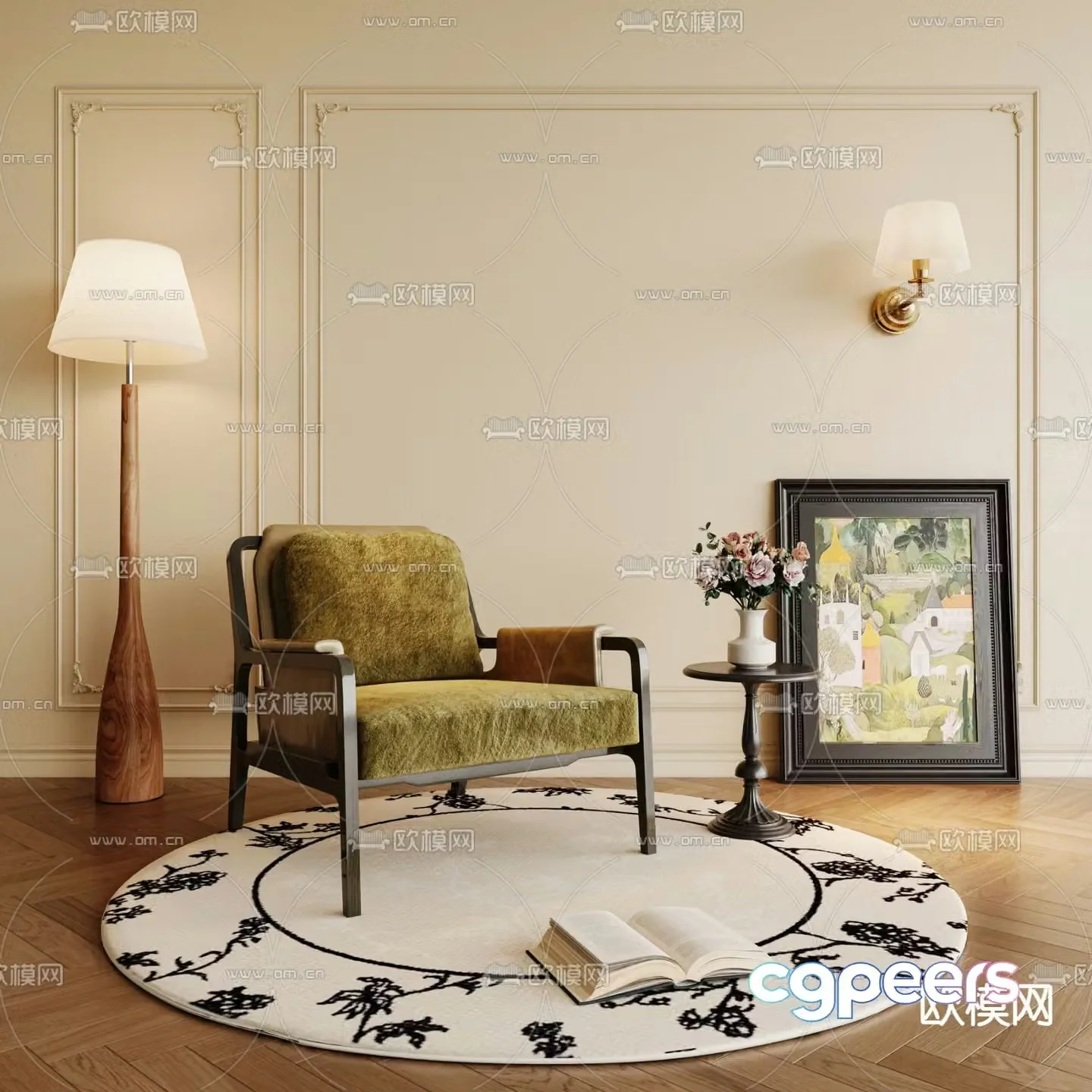 French single chair leisure chair 3d model