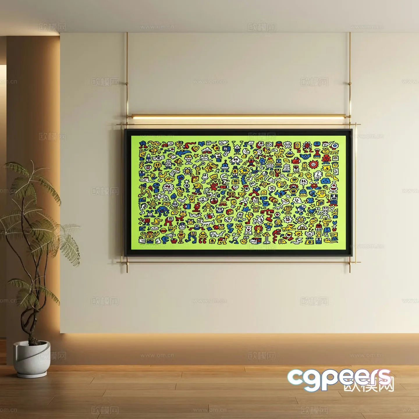 Modern stainless steel hanging painting graffiti decorative painting 3d model