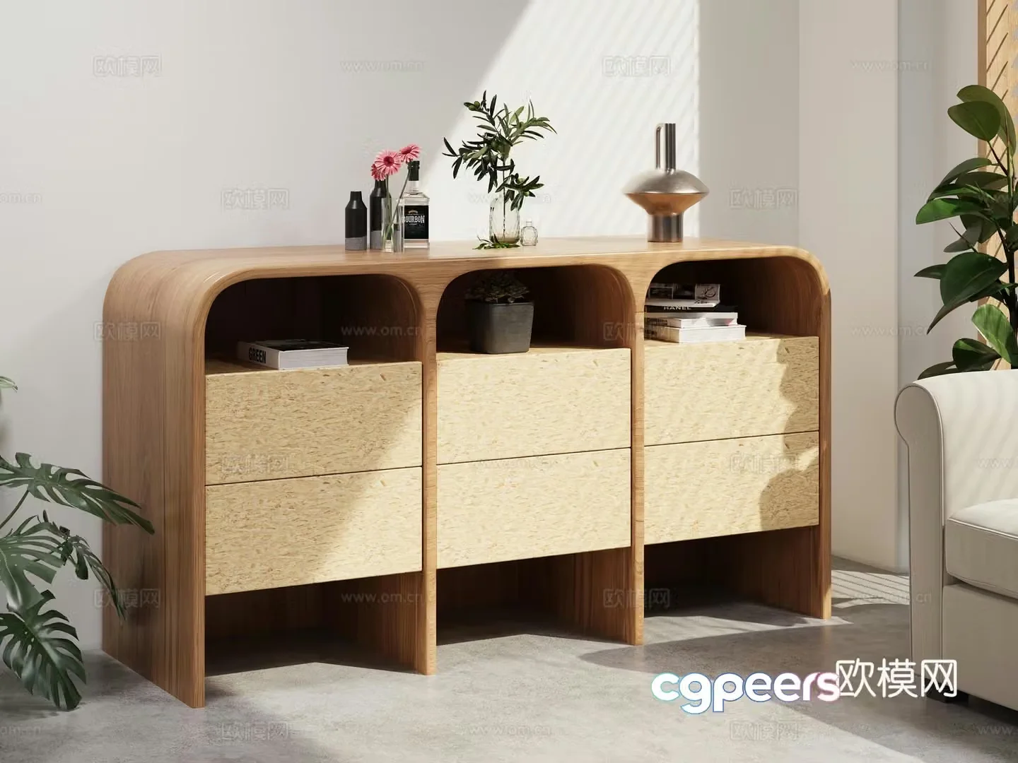 American retro personalized entrance cabinet side cabinet 3D model