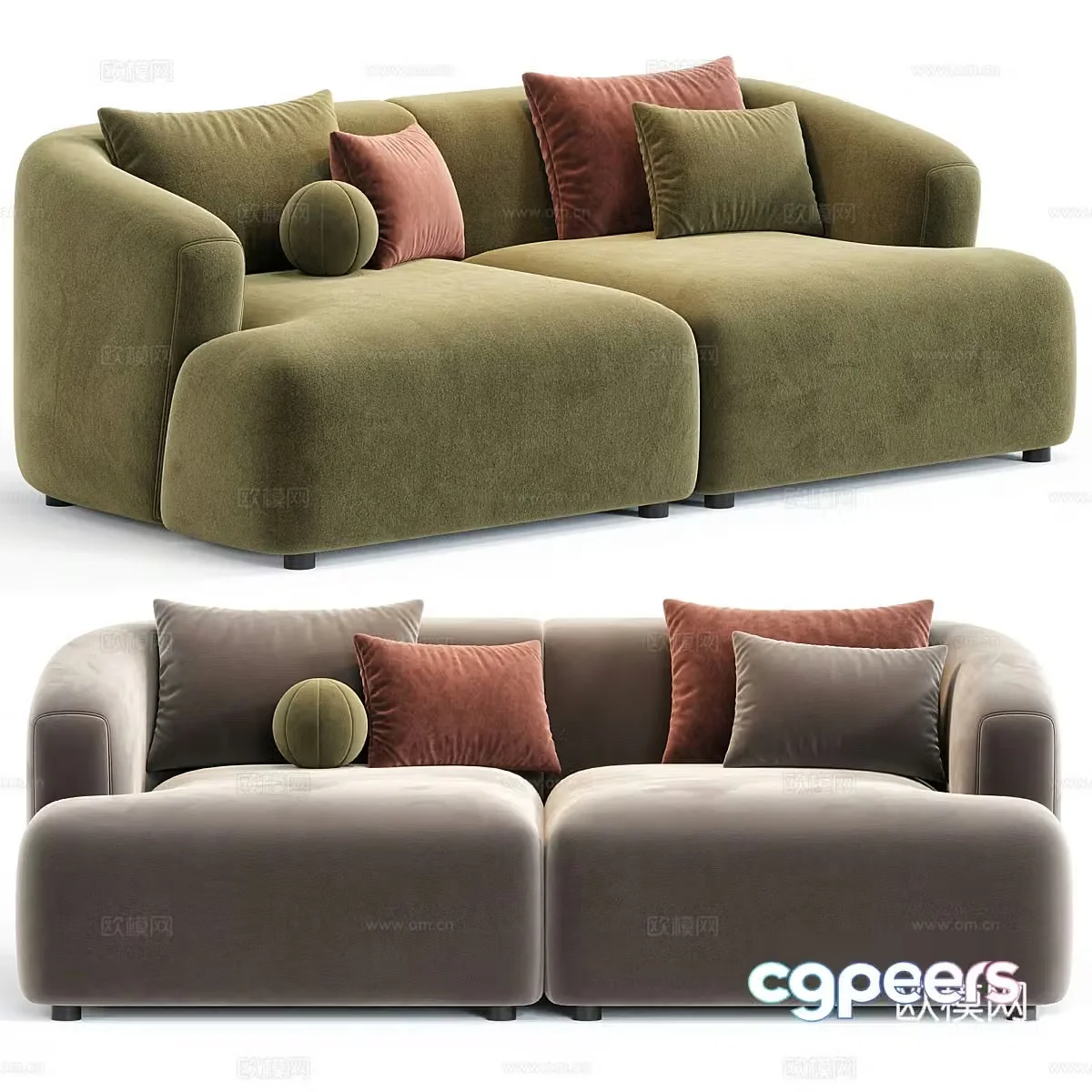 Modern cream style double sofa 3d model