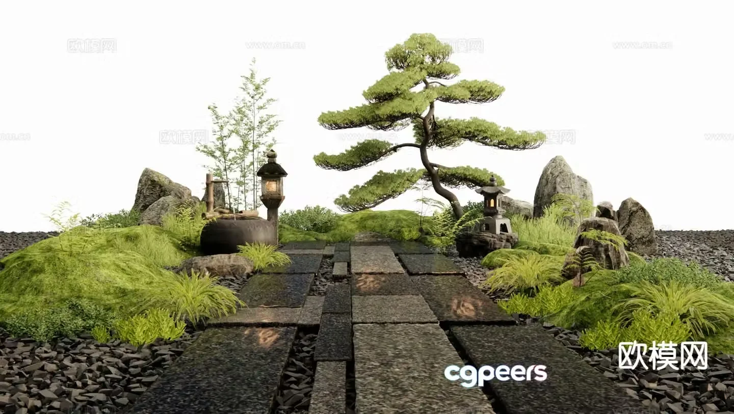 New Chinese style bluestone road garden paving courtyard sketch 3D model