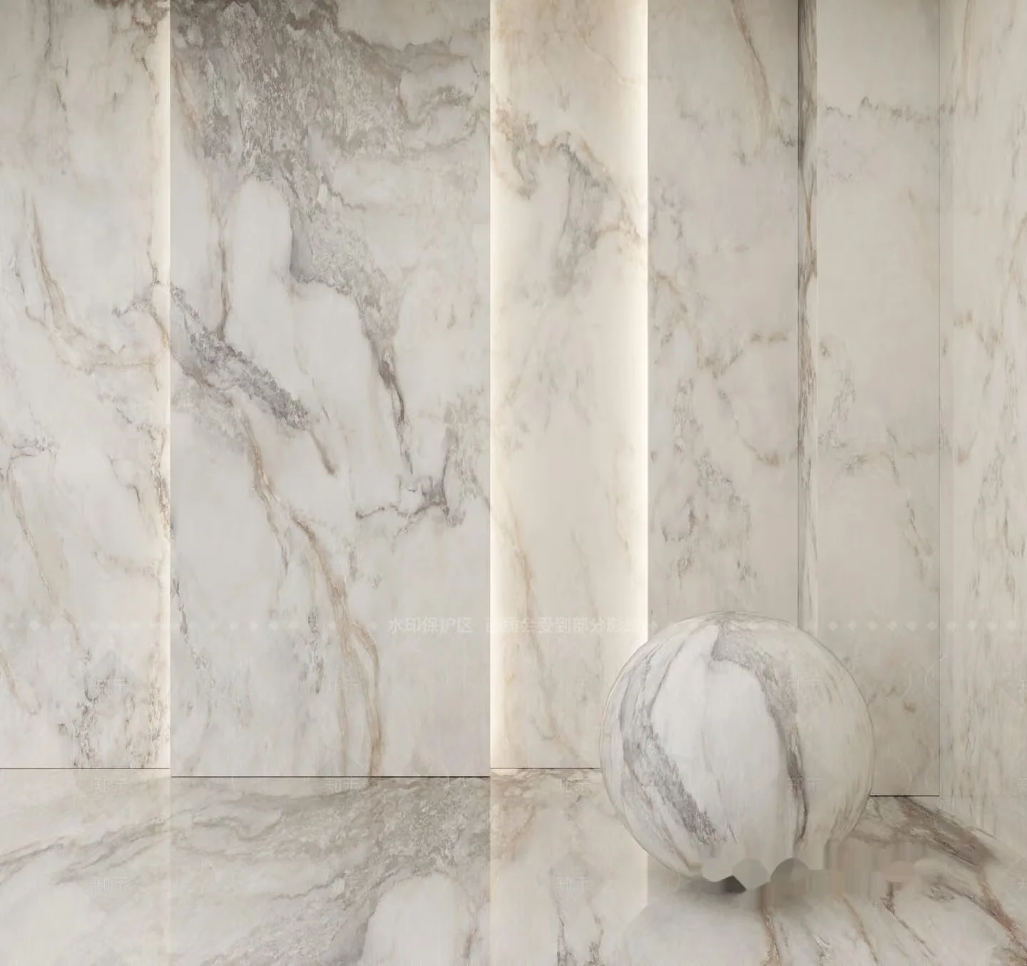 A Marble Ball On A Marble Floor 3D Model – 8895 – VRAY Render